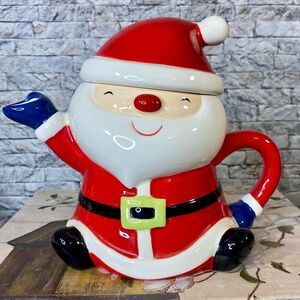 Holiday Ceramic Santa Teapot with Lid Christmas Decor